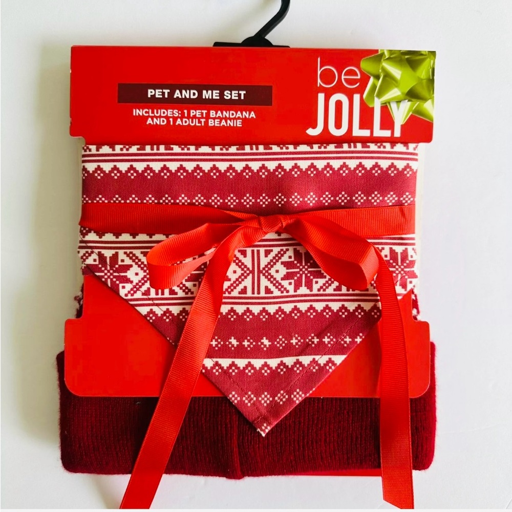 Pet & Me Matching Dog Bandana Scarf Owner Red Beanie Cap Christmas Snowflake NEW